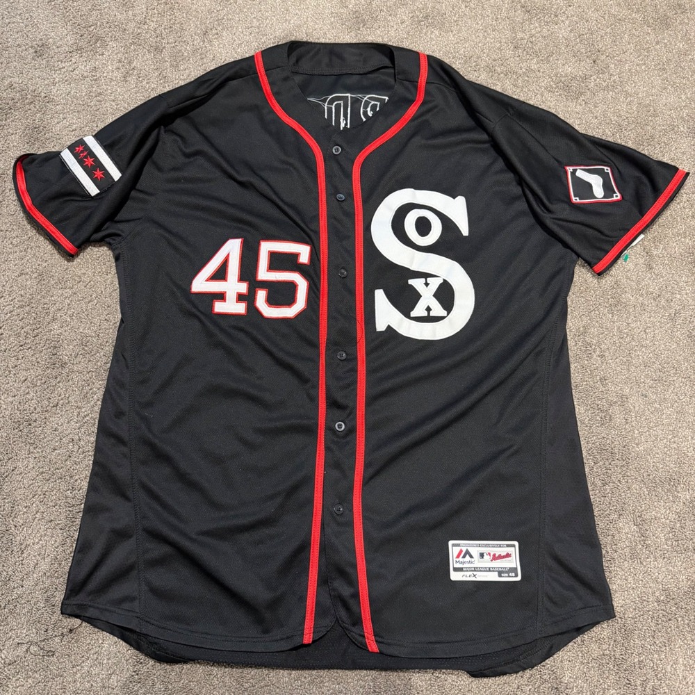 RARE Chicago White Sox Baseball Jersey 45 Jordan Black Red Majestic‎ Baseball